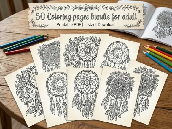 50 Boho Dreamcatcher Coloring Pages for Creative Relaxation