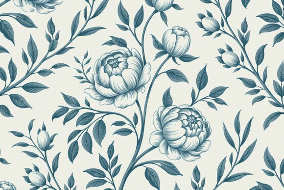 Monochrome Blue Peony Toile Pattern: Timeless Elegance