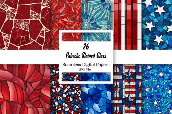 Patriotic Stained Glass Digital Paper: Bold Artistic Elegance
