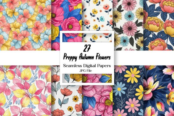 Preppy Autumn Flowers Digital Paper: Elevate Your Fall Projects