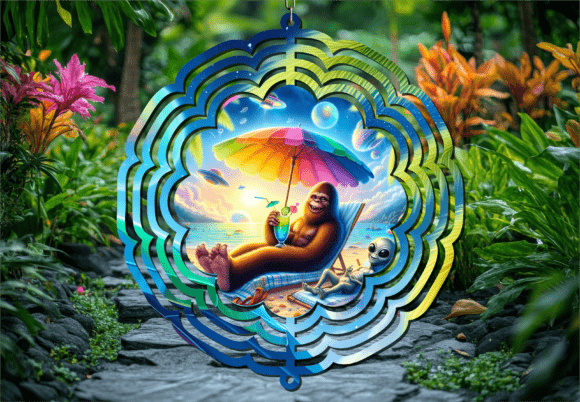 Summer Bigfoot Alien Beach Wind Spinner: A Sublimation Design for Creative Spaces