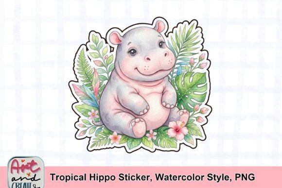Tropical Hippo Sticker: Whimsical Watercolor Design for Creatives