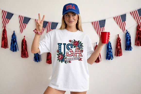 USA Floral Flag 250 Years PNG Design: A Patriotic Design Asset