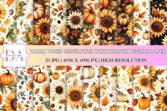 Warm Toned Sunflower with Pumpkin Digita: A Design Asset for Autumn